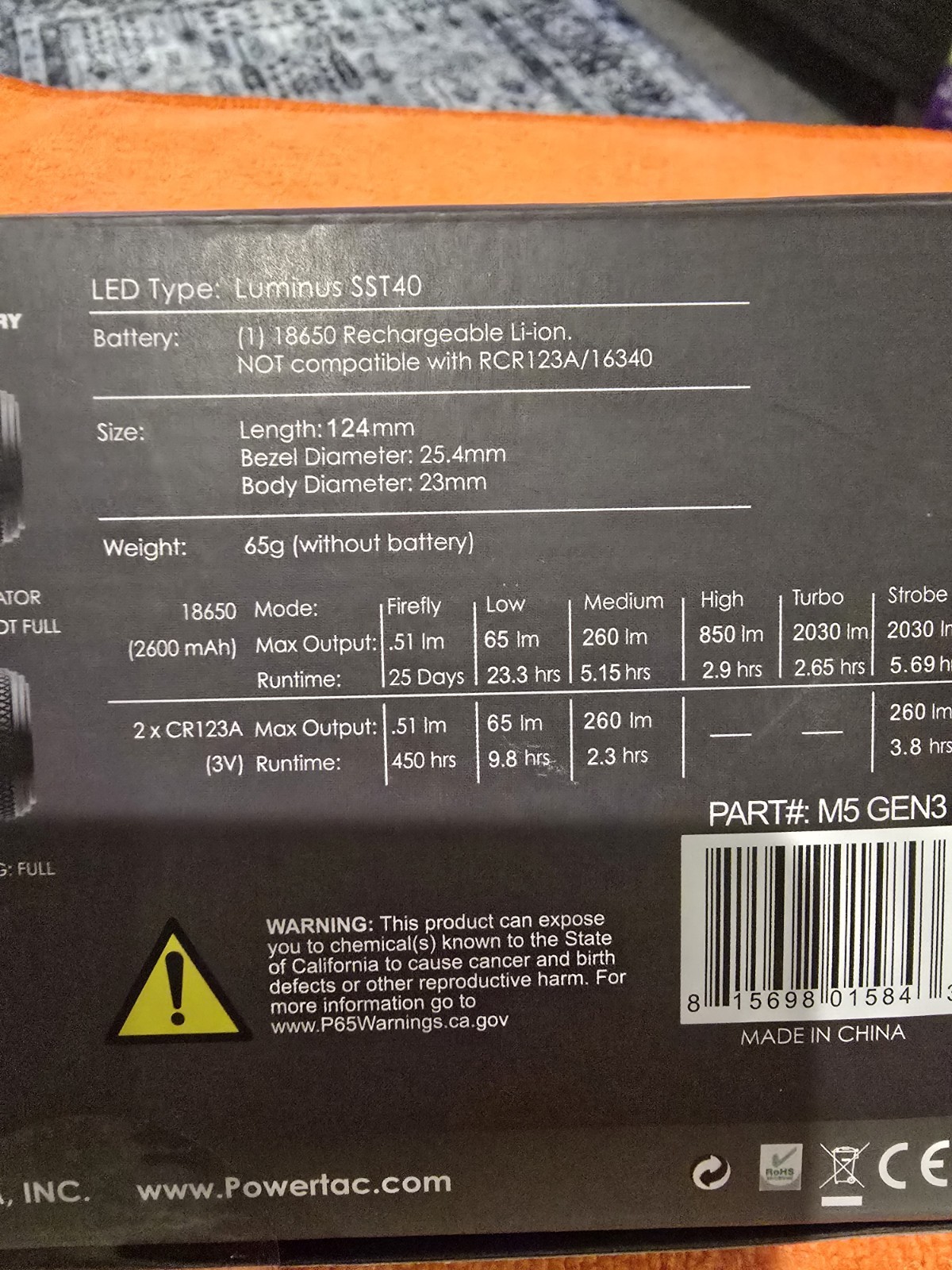 POWERTAC M5 GEN3 2030 LUMENS LIFETIME WARRANTY BRAND NEW SEALED ORIGINAL BOX