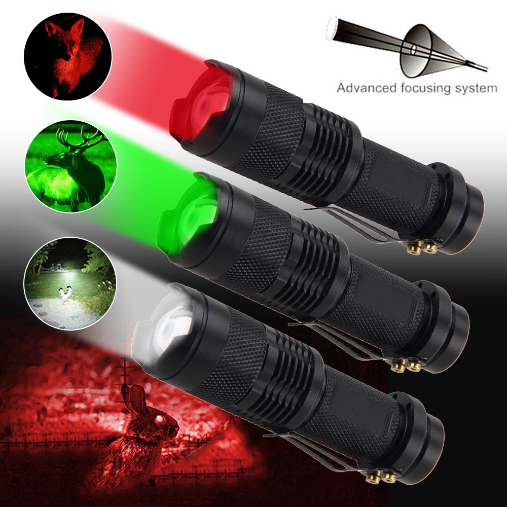 Mini Green/Red/White Light LED Flashlight UV Zoomable Torch Night Astronomy Lamp