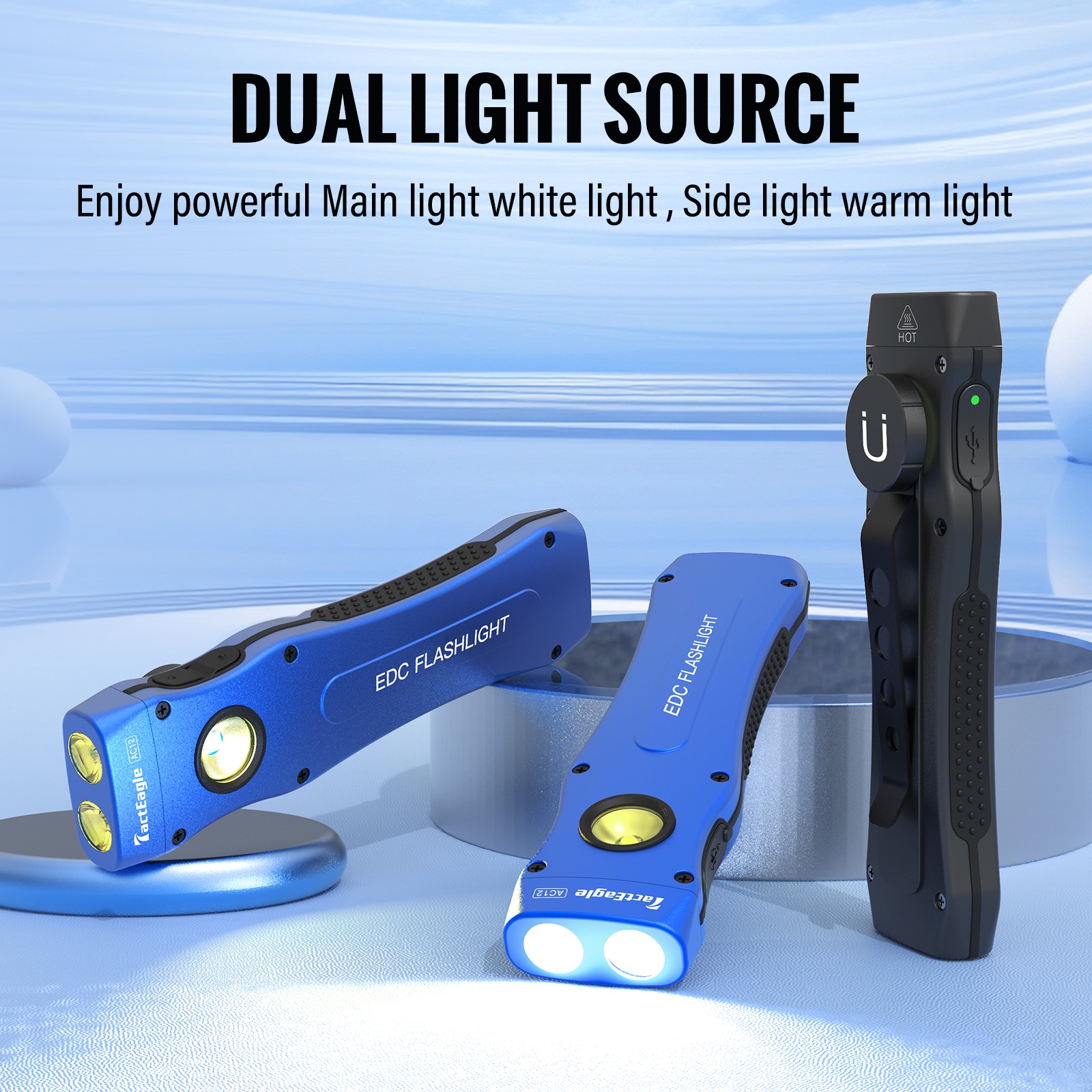 Tacteagle EDC Rechargeable Flat Super Bright LED Flashlight 1000 Lumens Magnetic