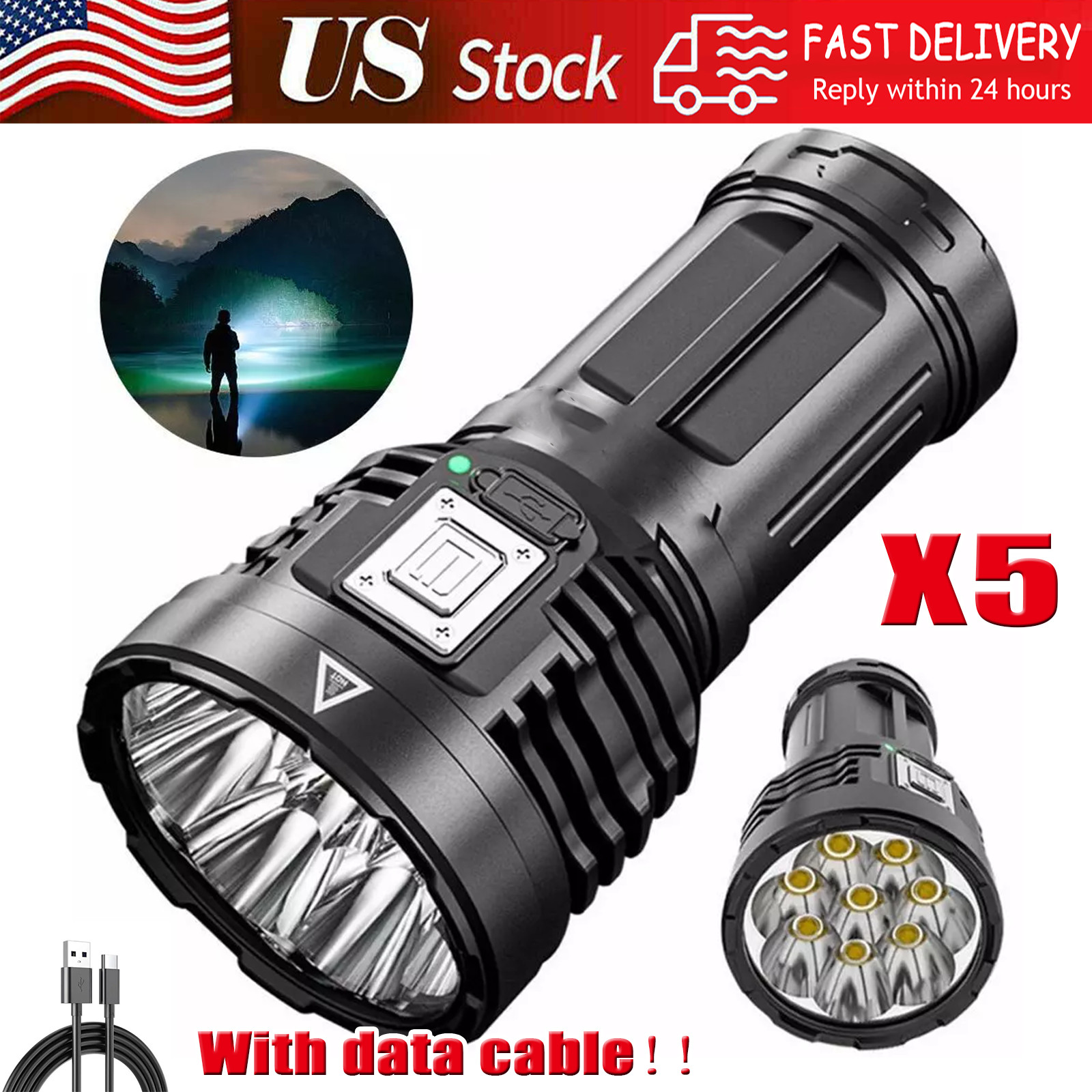 Super Bright 12000000LM Torch 8 LED Flashlight USB Rechargeable Tactical lights
