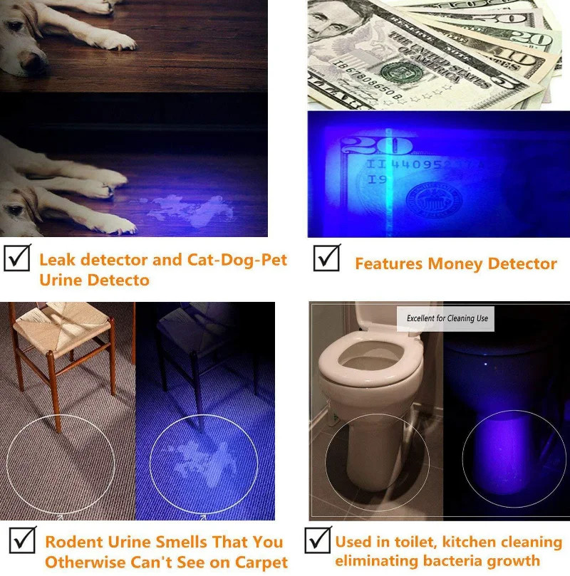 UV Ultra Violet LED Flashlight Blacklight Light 395 NM Inspection Lamp Torch