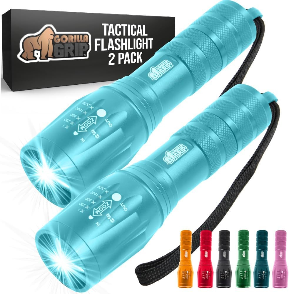 GORILLA GRIP Powerful LED Tactical Flashlight, 750 FT High Lumens 5 Adjustable M