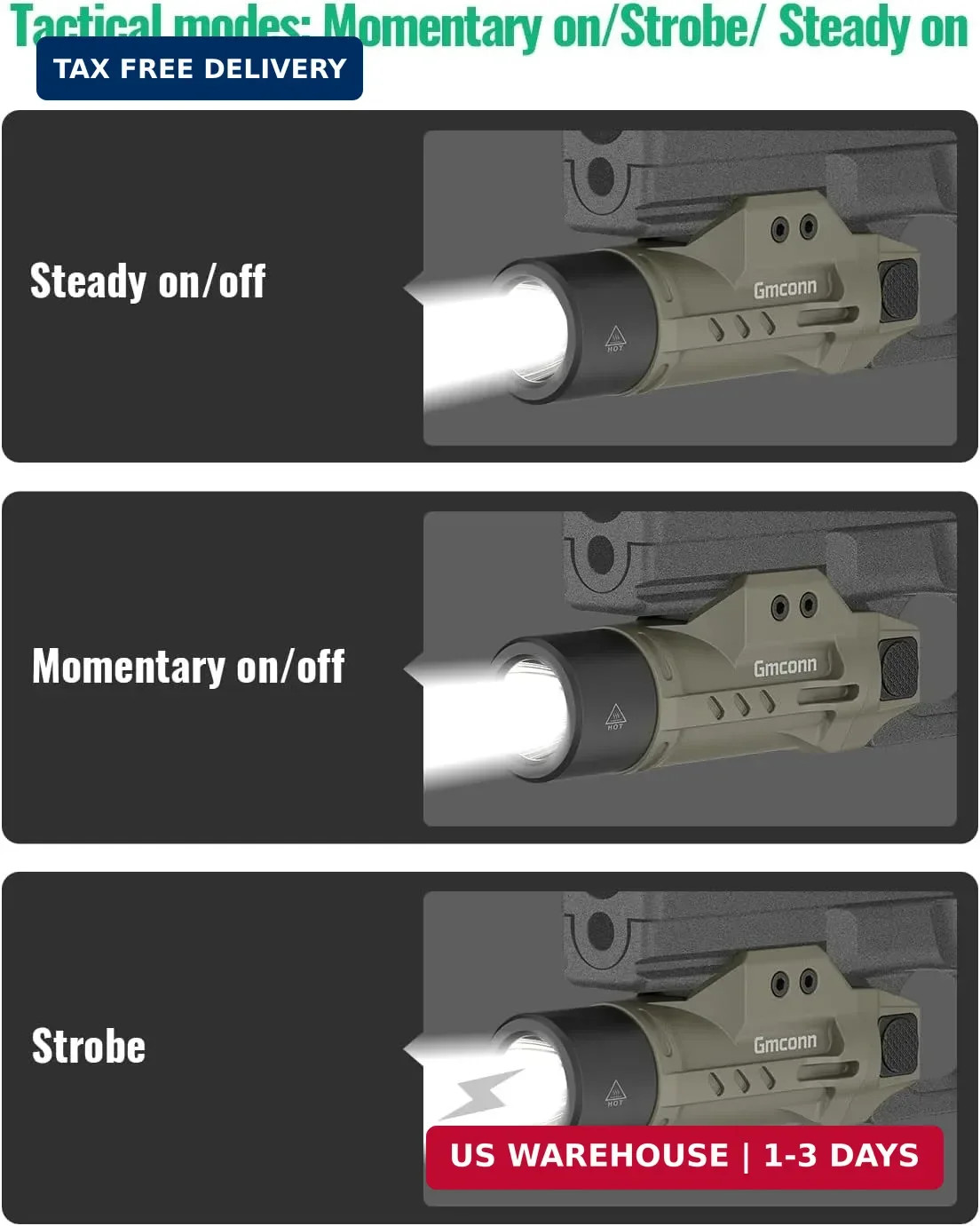 Gmconn 1000 Lumen Tactical Flashlight with Strobe/Momentary Function, Rechargeab