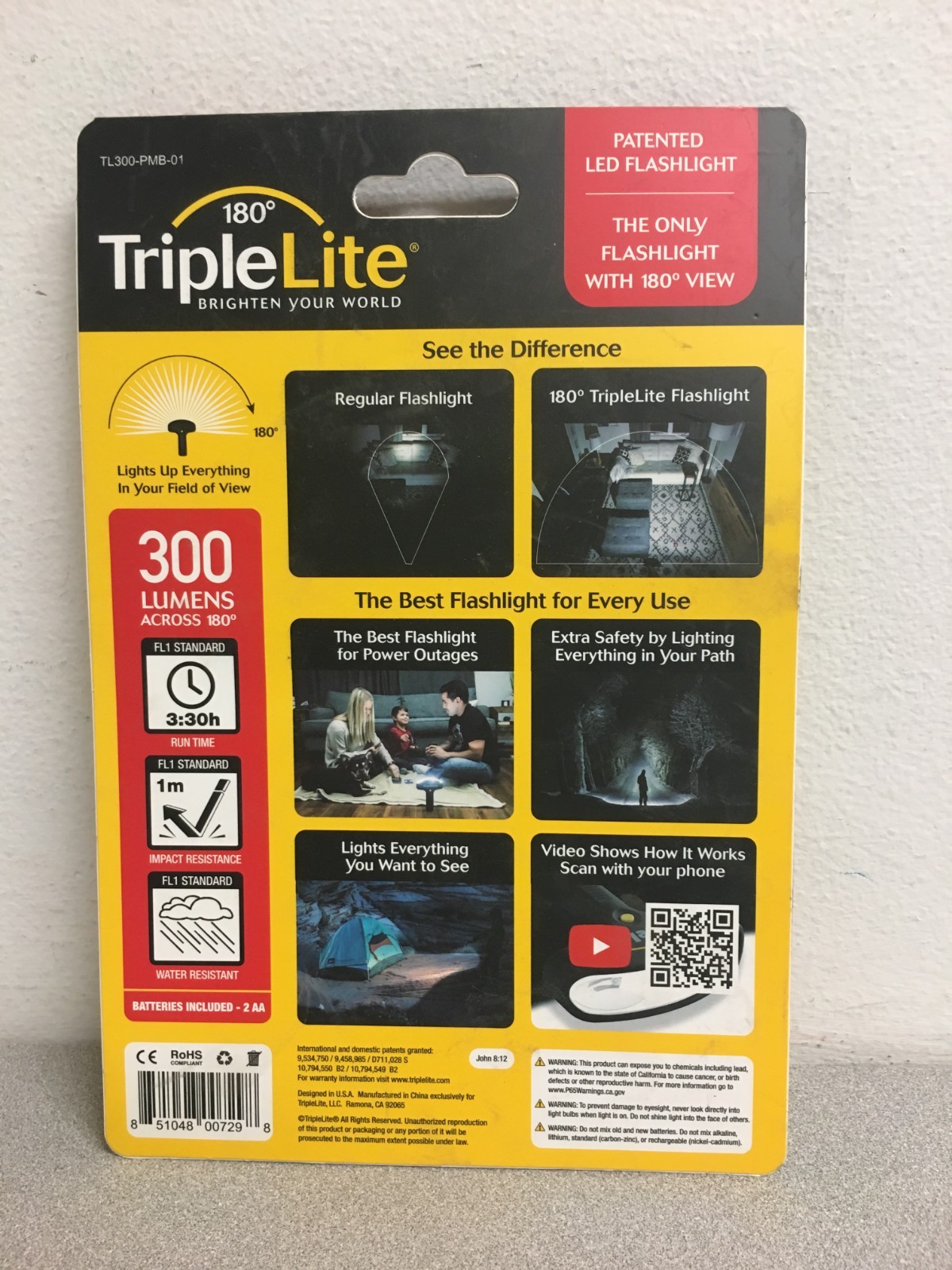 TripleLite180 Degree Mini 300 lm Black LED Flashlight AA Battery TL300-PMB-01