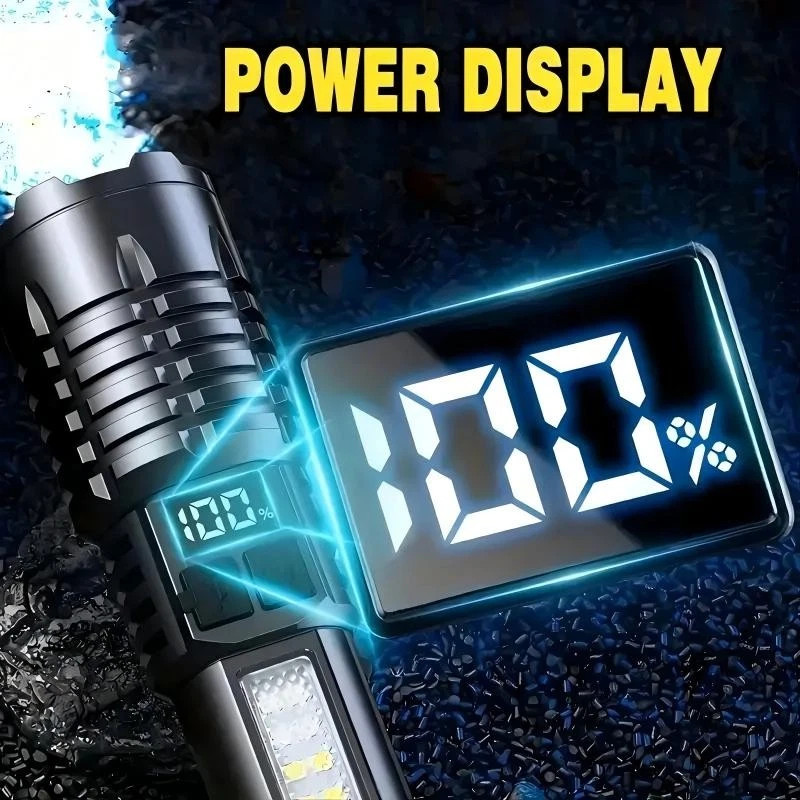 3× Rechargeable Flashlights High Lumens 5 Modes Super Bright Led Power Display