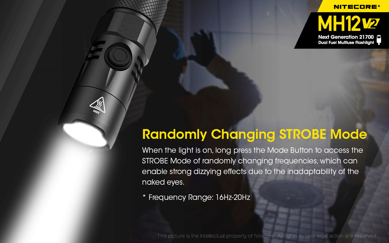 NITECORE MH12 v2 1200 LM USB-C Rechargeable Tactical Flashlight + NL2150 Battery