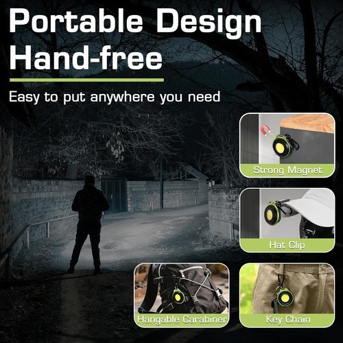 WORKPRO Rechargeable Magnetic COB Keychain Flashlight Work Light w/Hat Clip USA