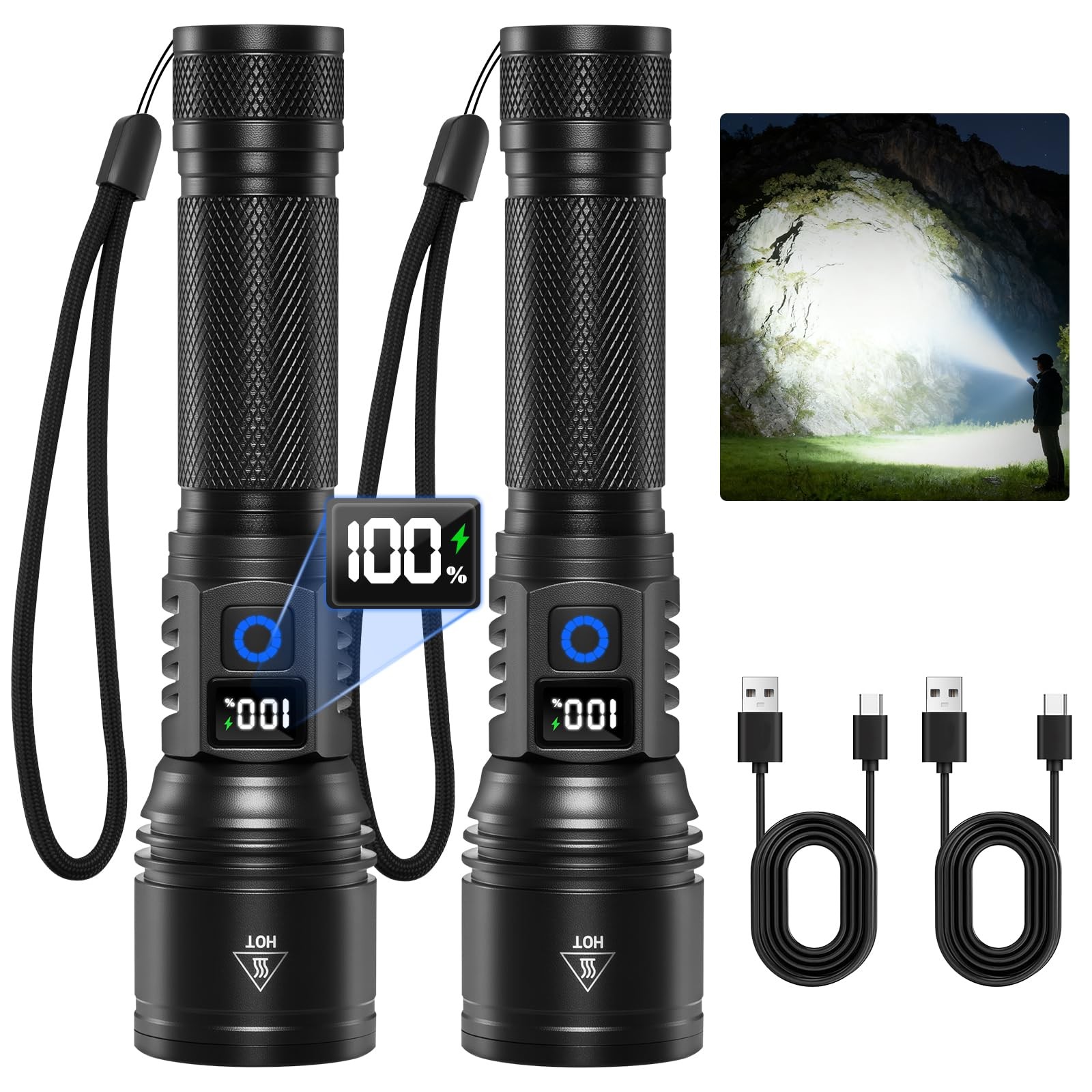 Rechargeable Flashlights High Lumens 2Pack, 5Modes Super Bright Flashlight Re…