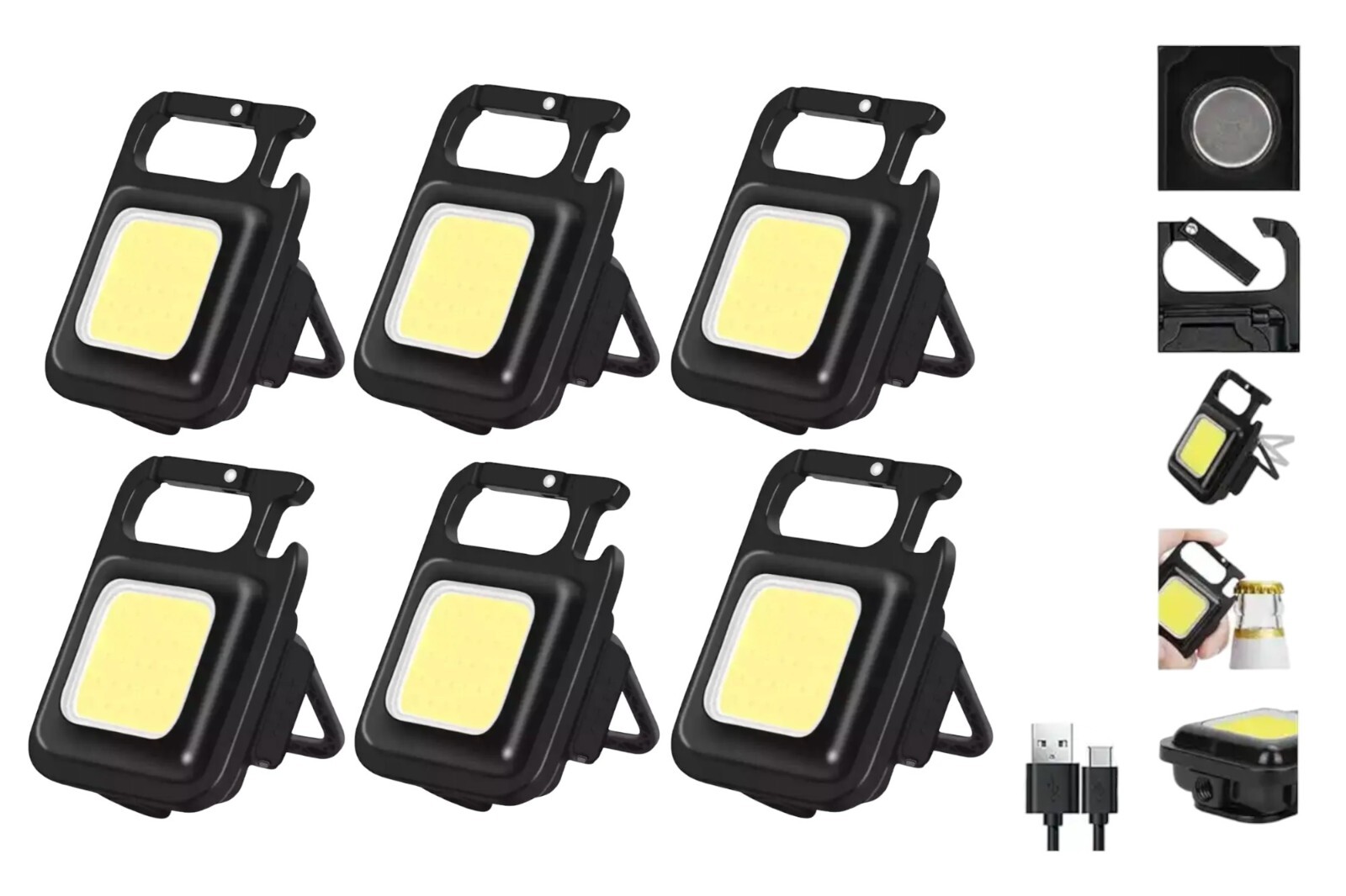6 Pack KeyChain Magnetic Mini Flashlight 4 Modes Rechargeable Waterproof