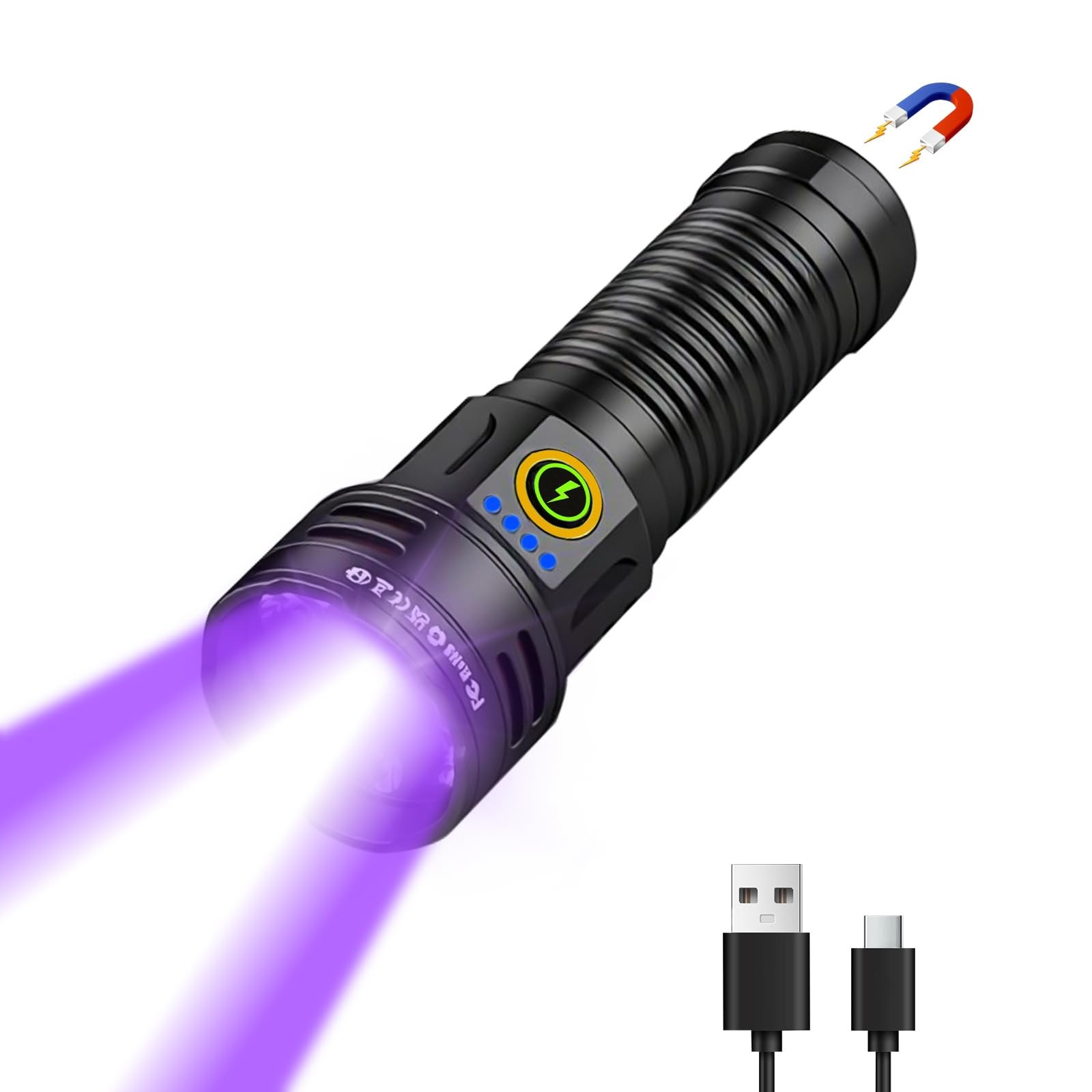 2~in~1 UV LED Flashlight, 7 Modes, Rechargeable, Waterproof, 18H Battery