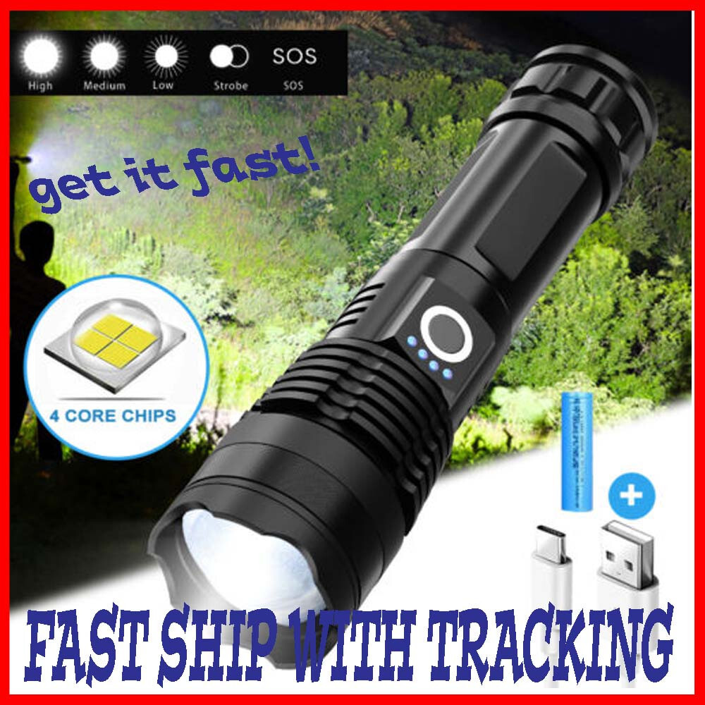 Super Bright Powerful Flashlight XHP50 Rechargeable Zoom Torch