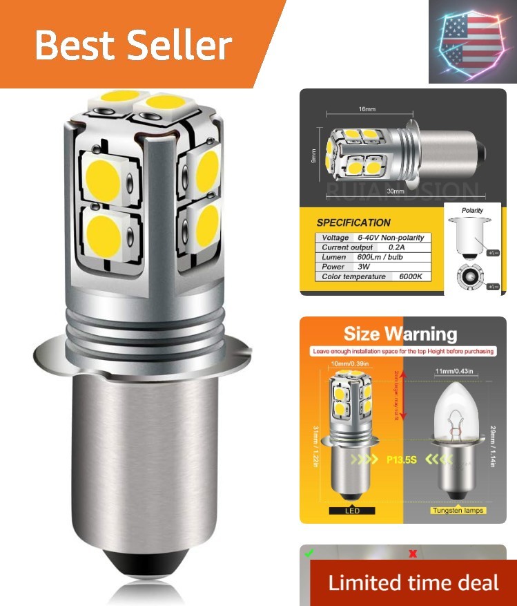 White P13.5S LED Flashlight Bulb, 6-40V Universal Upgrade 6V/9V/12V/18V/19.2V..,