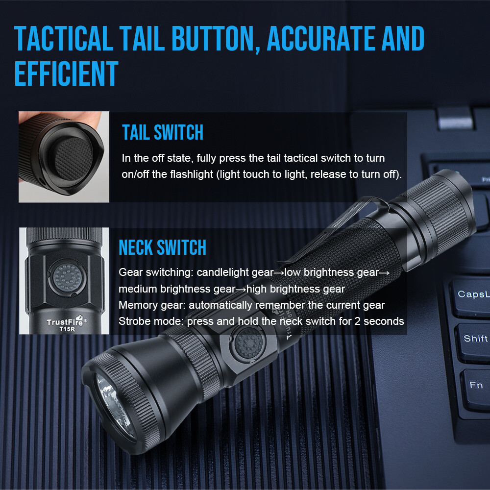 Trustfire T15R 2350 Lumen Tactical EDC Flashlight Type-c Rechargeable Torch US