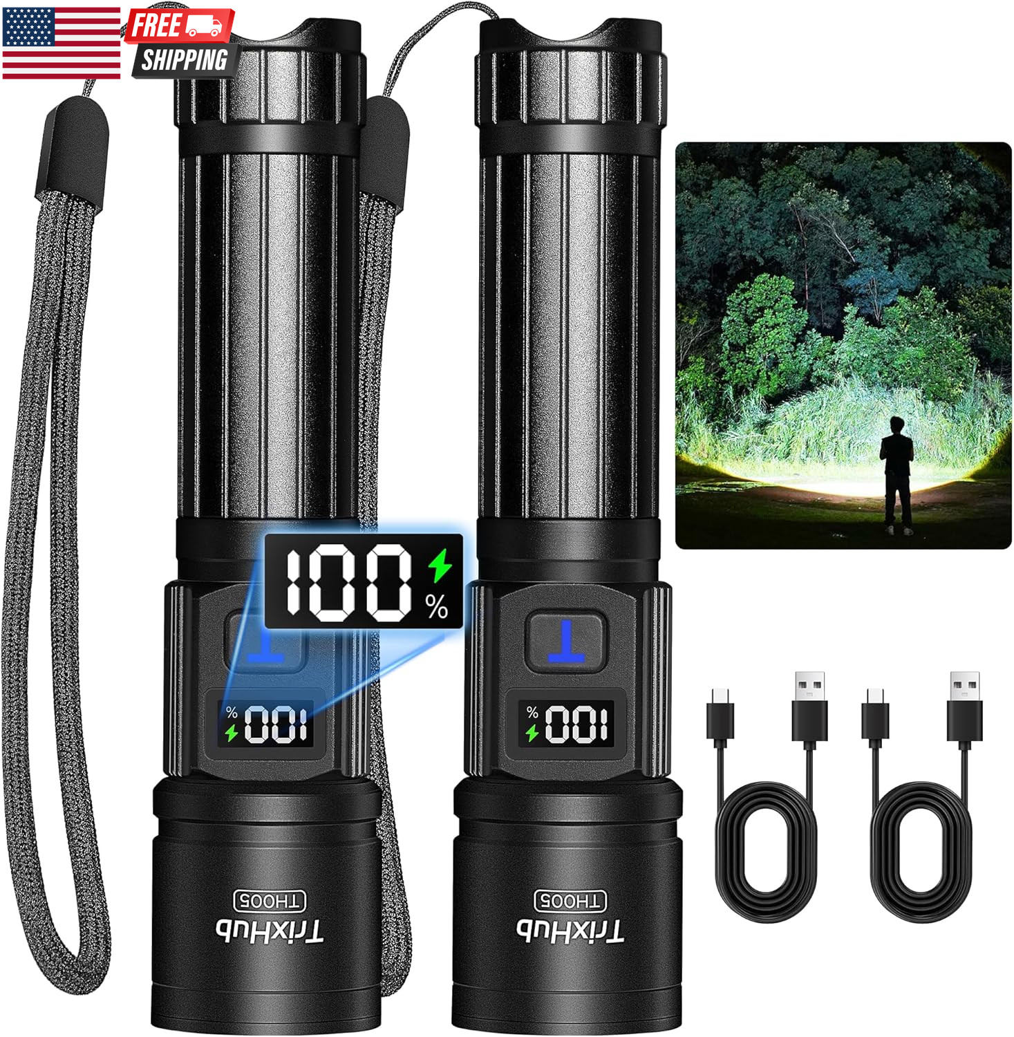 Rechargeable Flashlights 2 Pack, Super Bright High Lumens Flash Light, 5 Modes Z