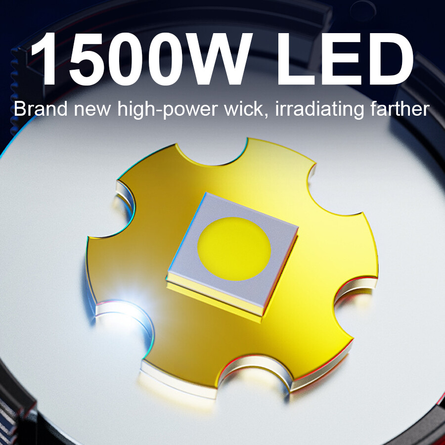 1500W Powerful Led Flashlight Type-C Rechargeable Searchlight Tactical Torch