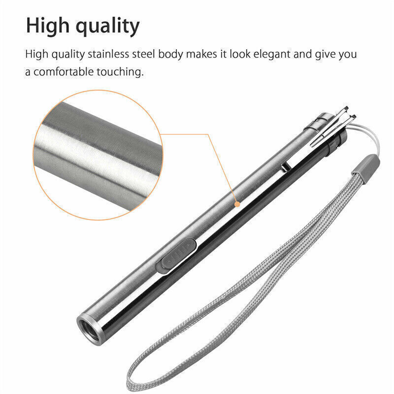 Mini LED USB Rechargeable Tactical Flashlight Stainless Steel Torch Pen Light YK