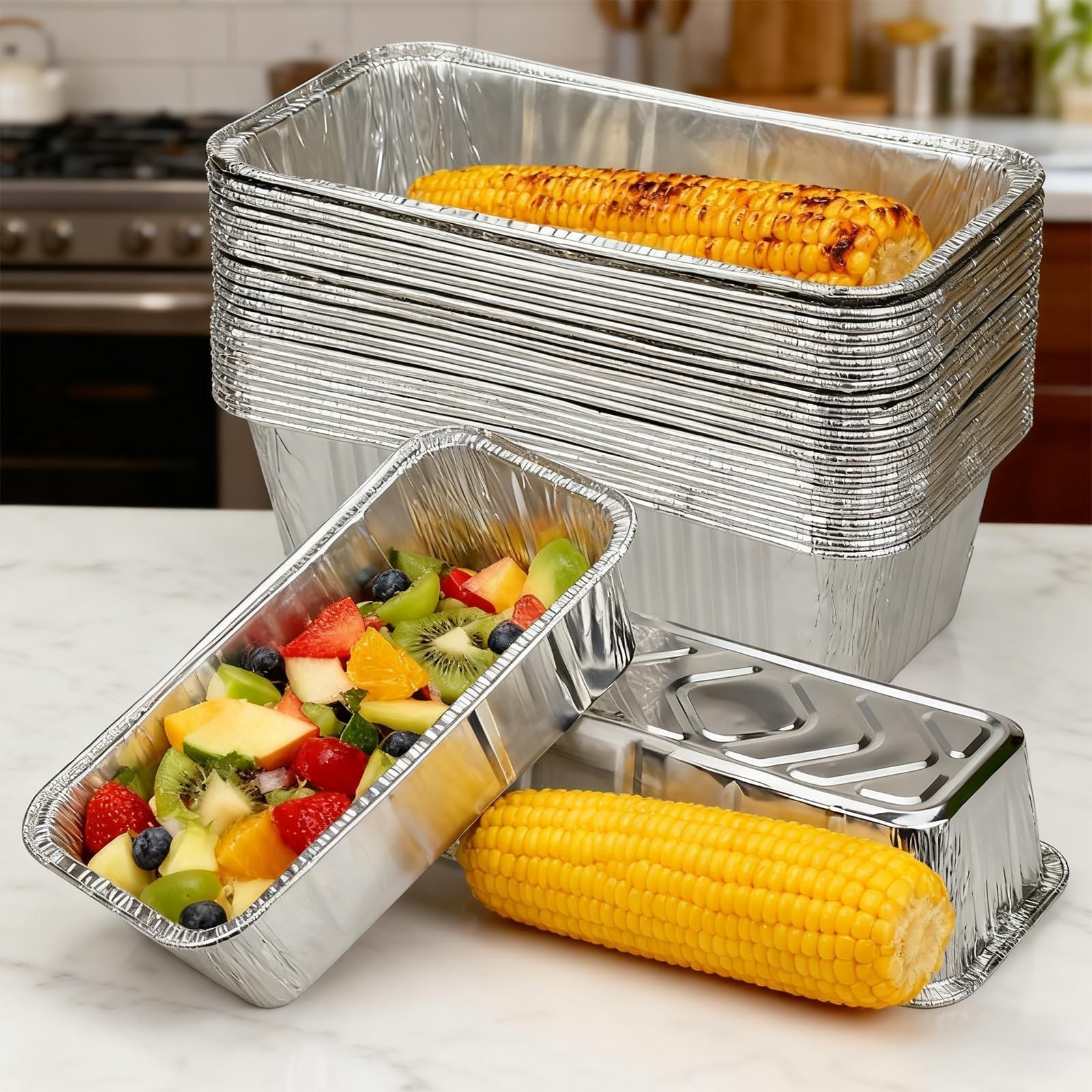 Findful 50 Pack Loaf Pans,2 LB Disposable Aluminum 8.5″ X 4.5″ X 2.5″, Silver