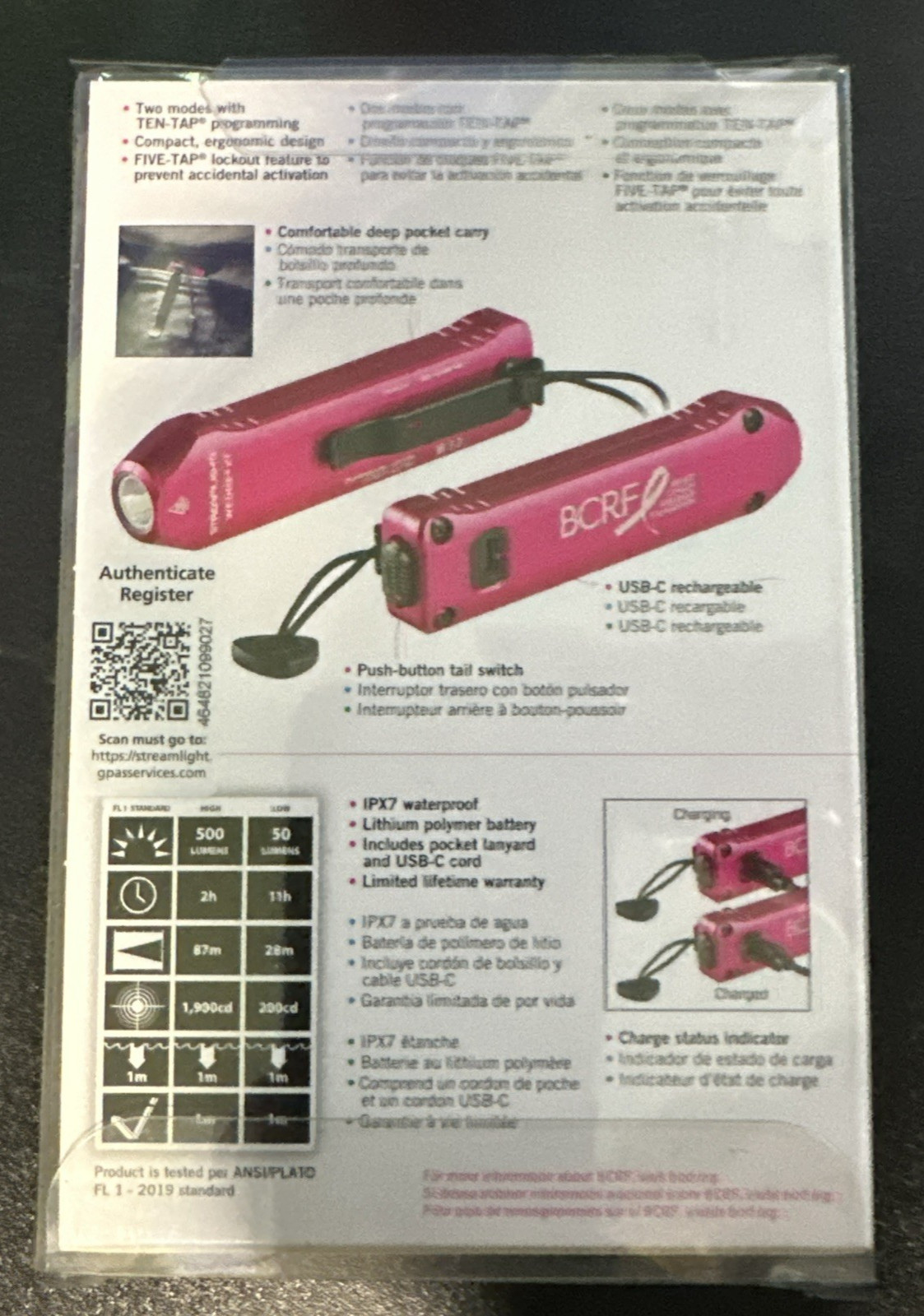 Streamlight 88824 Pink Wedge XT Compact Rechargeable 500 Lumen Flashlight