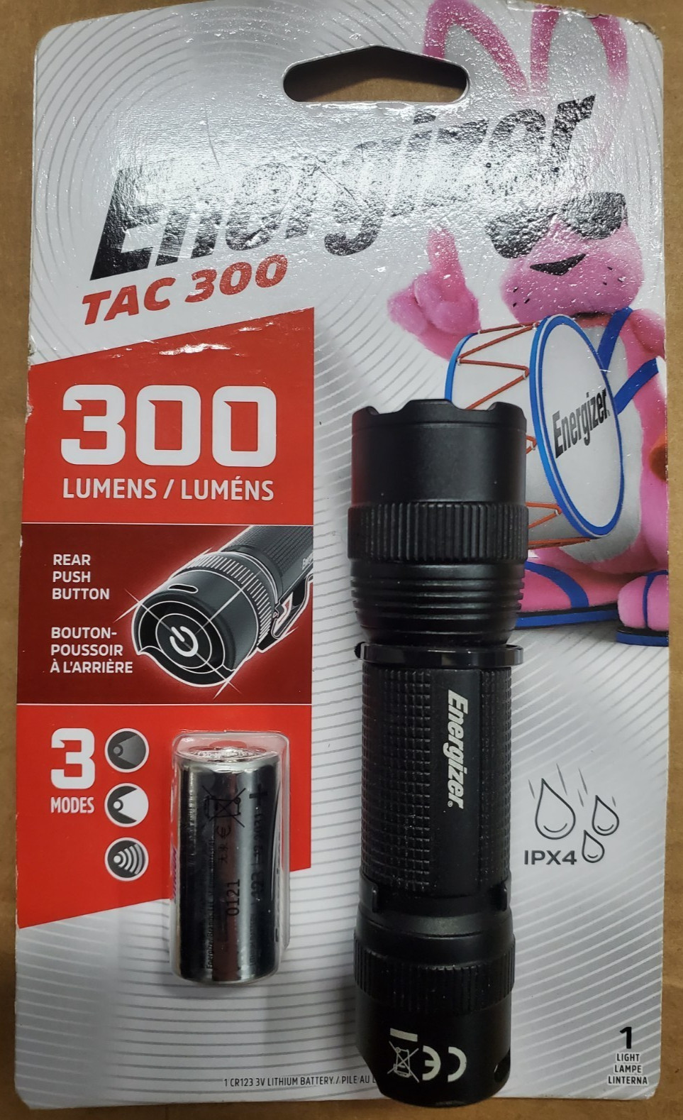Energizer TAC 300 LED Tactical Metal Flashlight IPX4 Rated Body 300 Lumens
