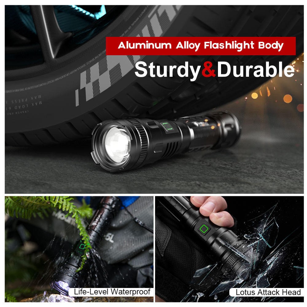 Rechargeable LED Flashlight with Zoom P50 Chip 800M Beam Distance Outdoor