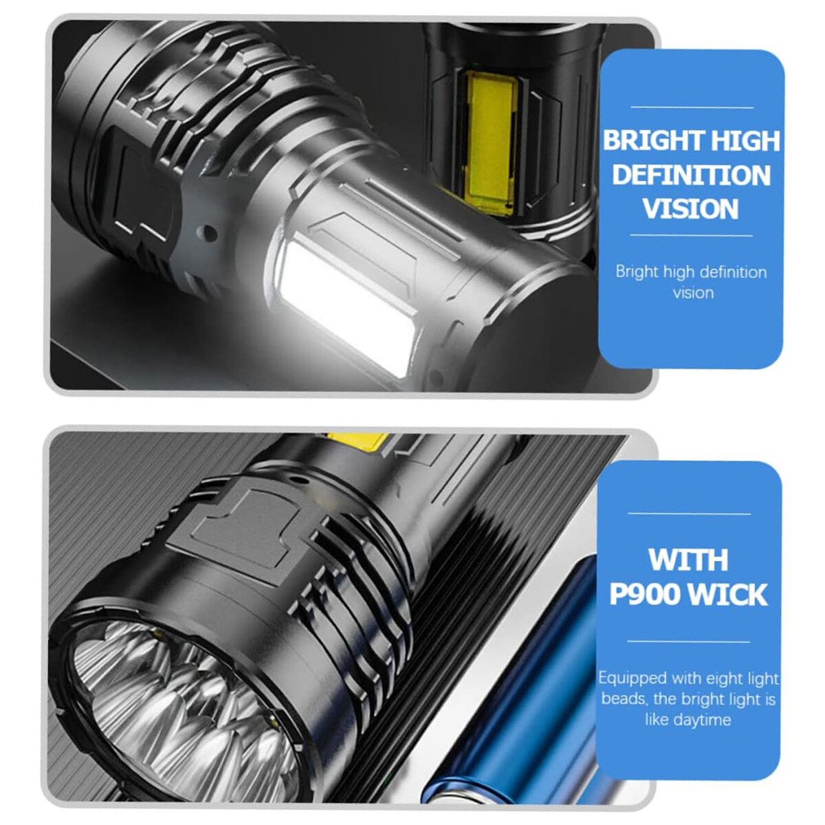 Super Bright 12000000LM 8 LED Flashlight USB Rechargeable Tactical lights Lot