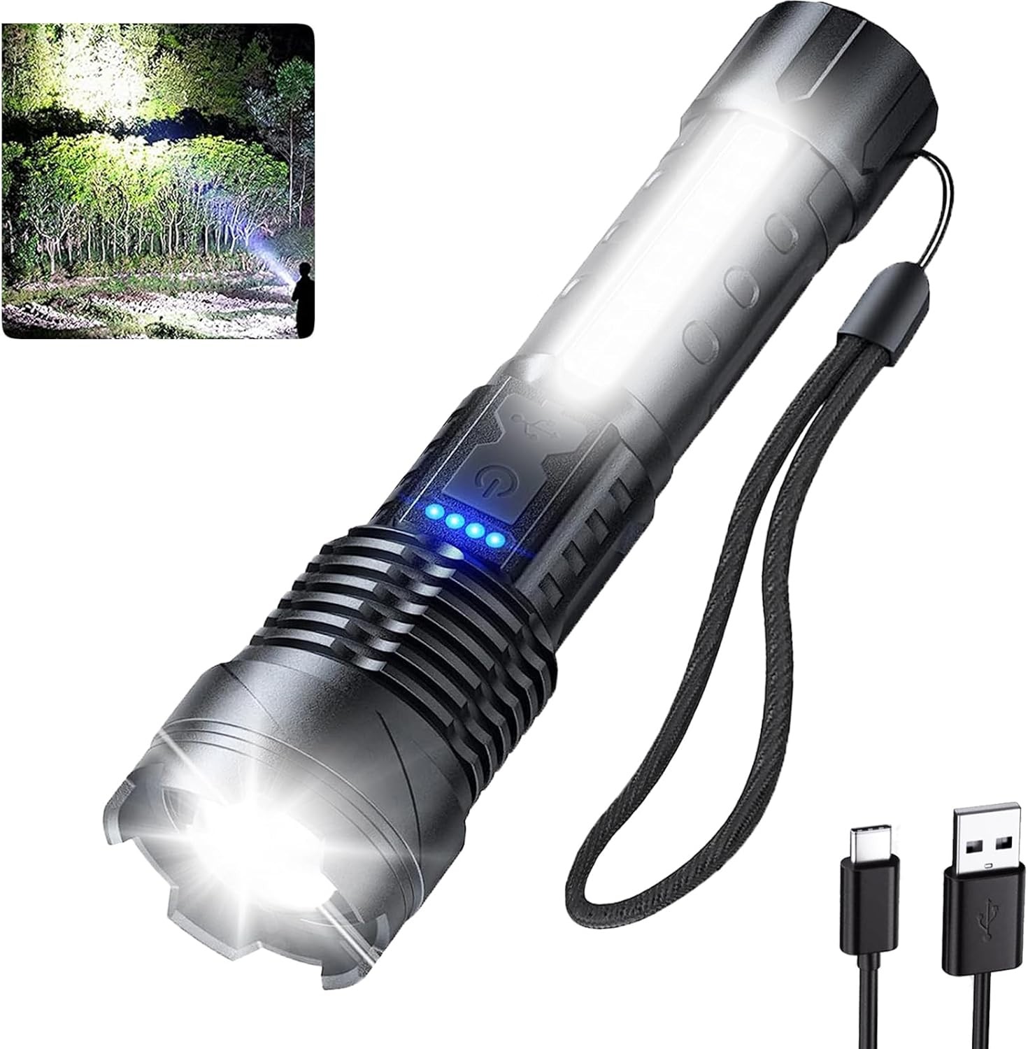 5000000LM LED Flashlight Tactical Light Super Bright Torch USB Rechargeable Lamp