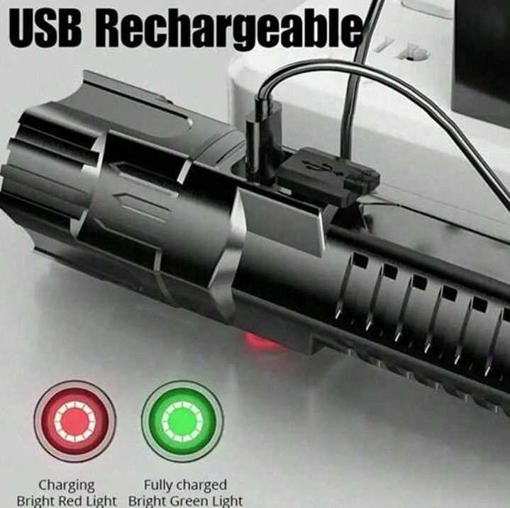 1pc Super Bright USB Rechargeable Flashlight, Wide Beam, Handheld, Outdoor Torch