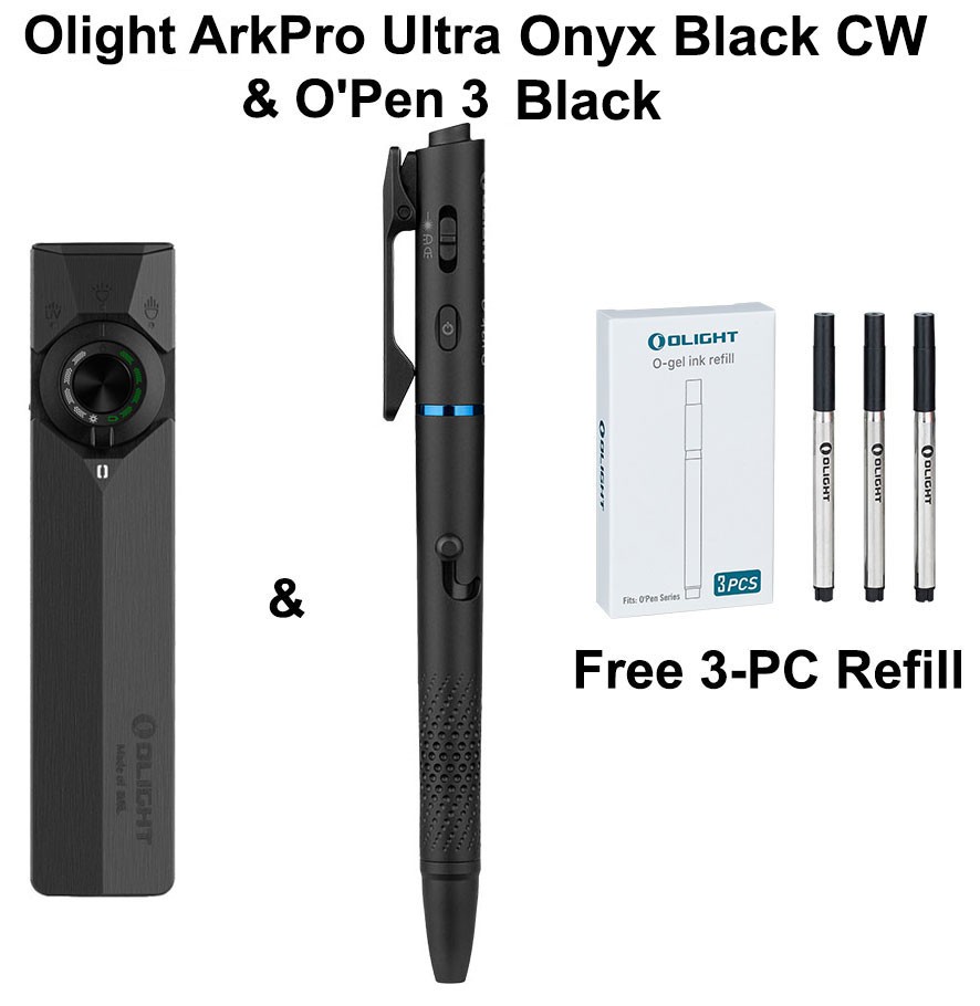 Olight ArkPro Ultra Class 3R Onyx Black CW and Open 3 Black, FREE 3PCs Refill