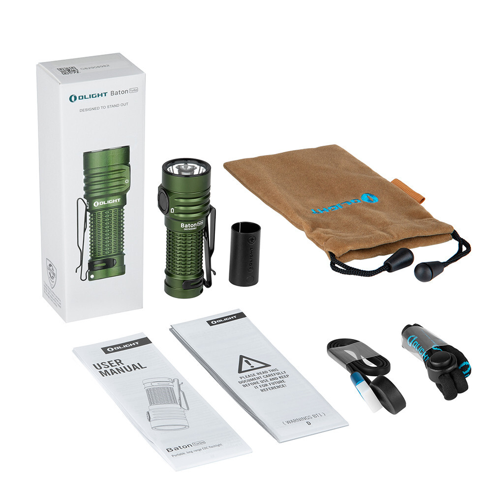 Olight Baton Turbo Compact EDC Flashlight, 510m Long-Range Beam, OD Green, 1000L
