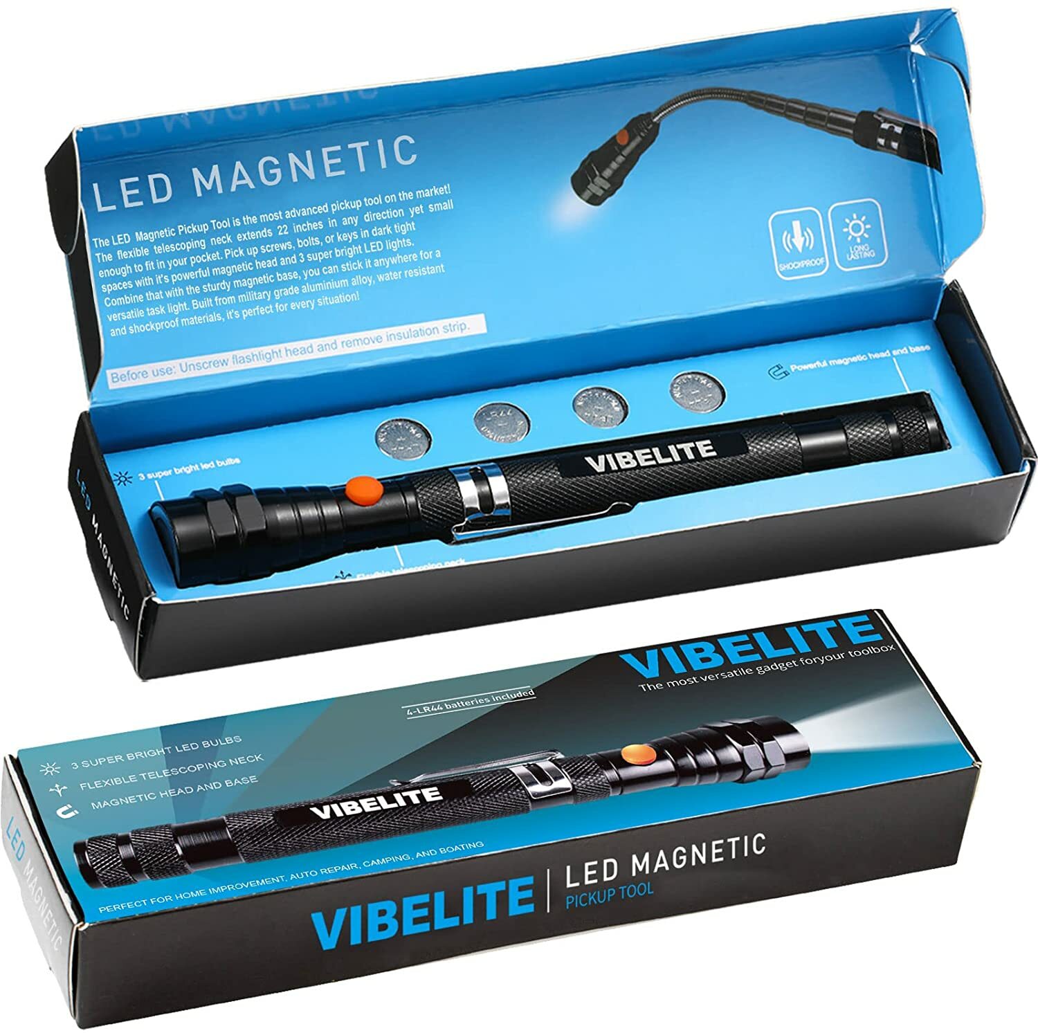 VIBELITE Magnet 3 LED Magnetic Pickup tool Telescoping Flexible Extensible Le…
