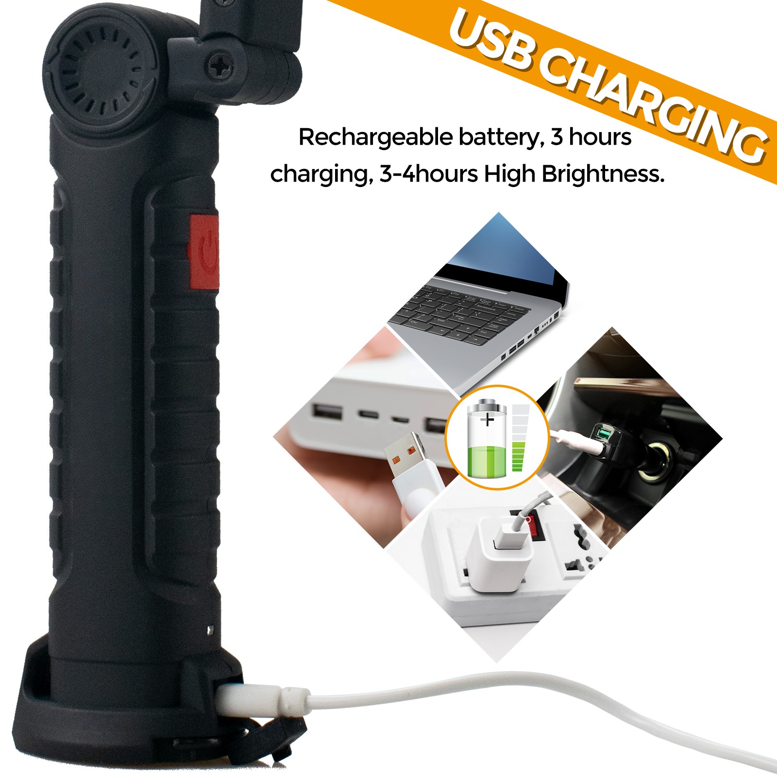4Pack Magnetic Base 360° LED COB Work Light Rechargeable Mechanic Flashlight
