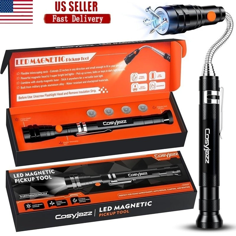 Magnetic Pickup Tool Flashlight Extendable Neck 360 Degree LED Portable Gift Men