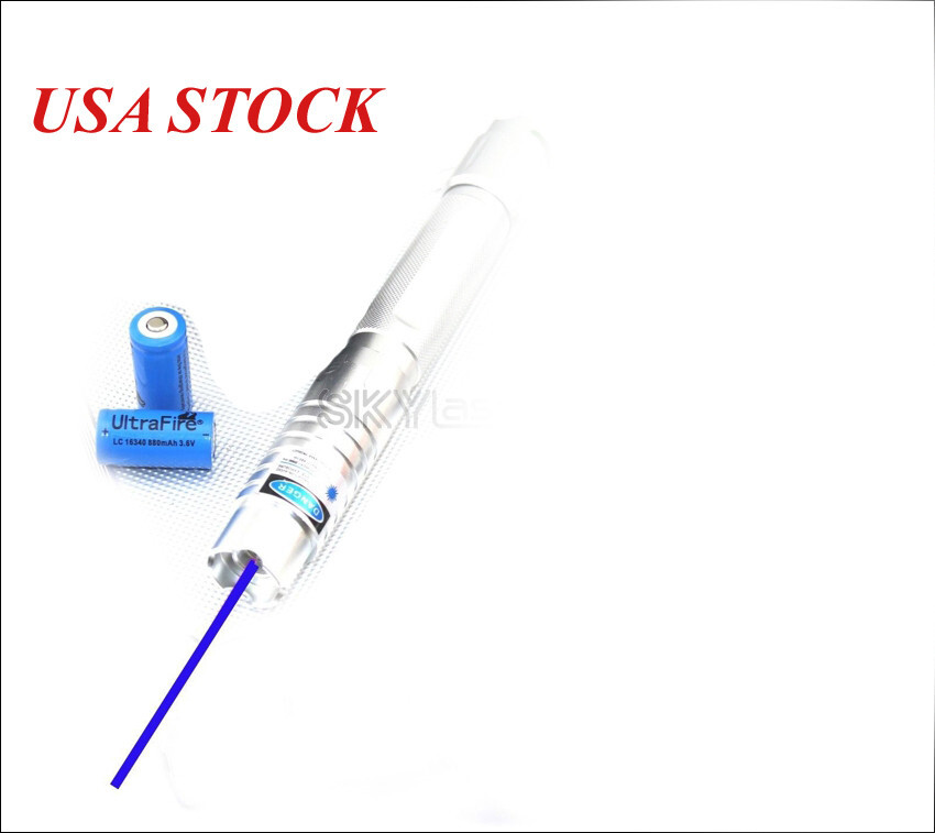 1mw 450nm Adjustable Focus Blue Laser Pointer Visible Pen Beam light+ Batt