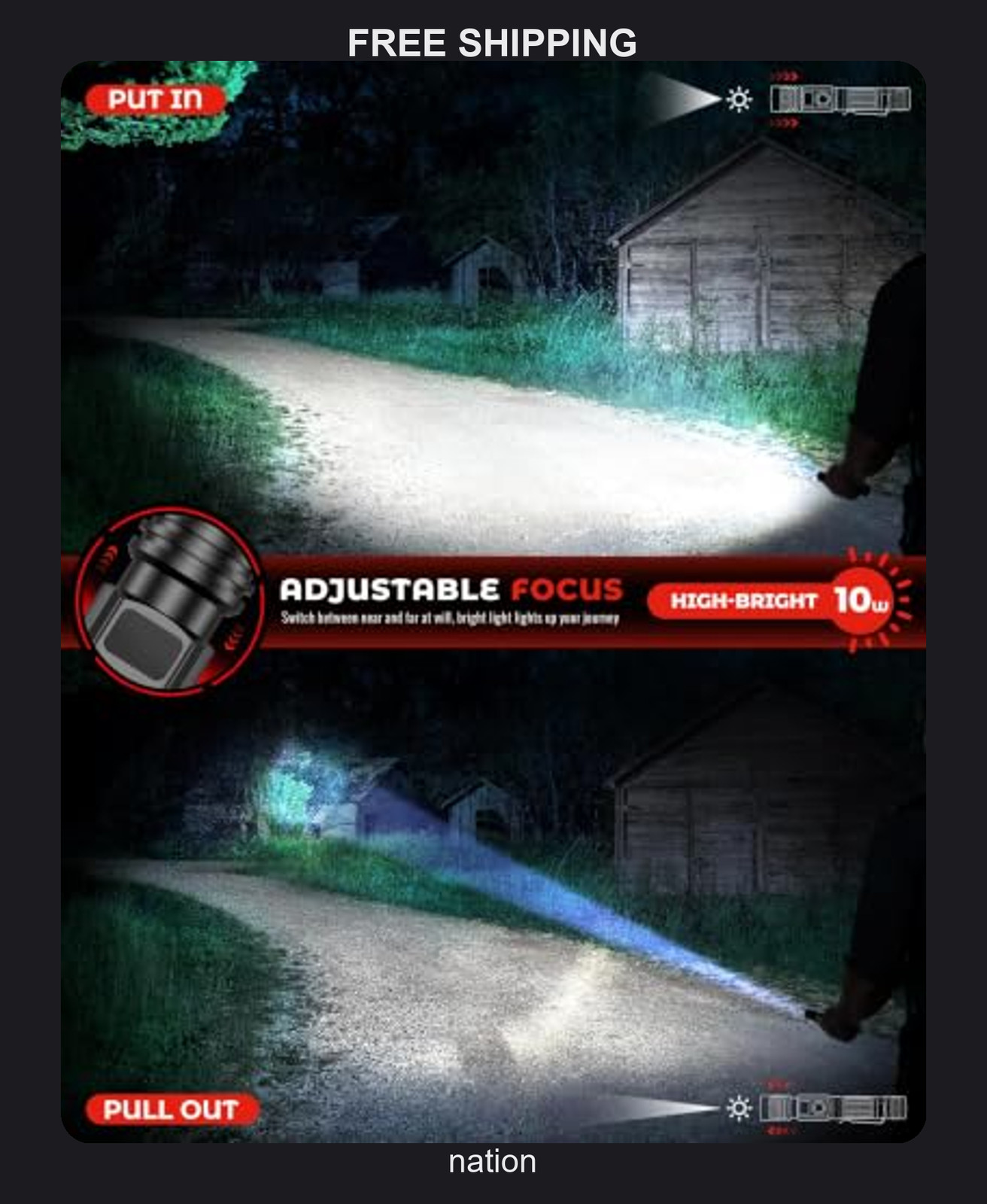 Rechargeable LED Flashlight with Digital Display and Focusable Beam