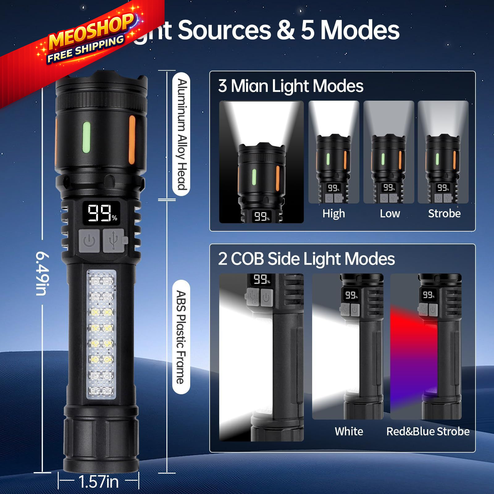 Rechargeable Flashlights High Lumens 900,000L (2 Packs), 5 M – 2 Pack, Black