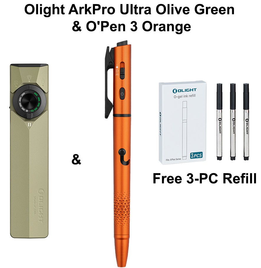 Olight ArkPro Ultra Class 3R Olive Green CW & Open 3 Pen Light, FREE 3-PC Refill