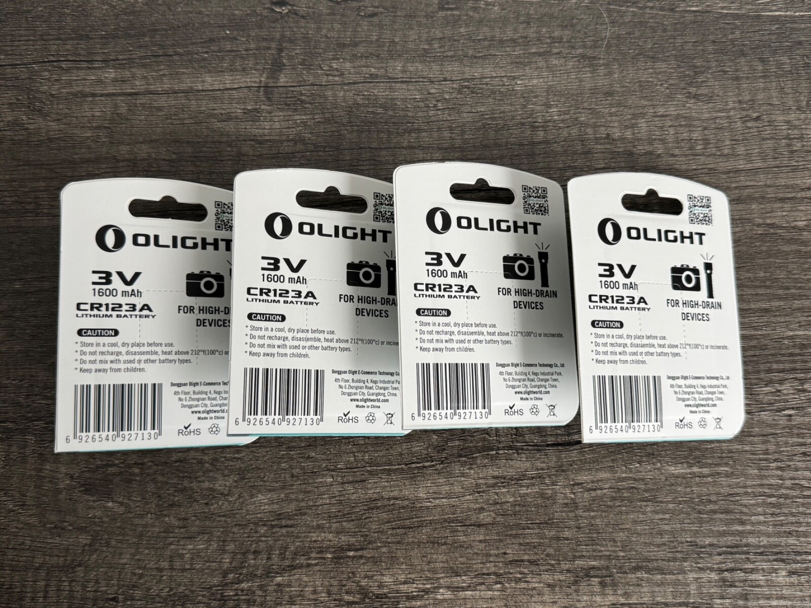 Set of 4 – Olight CR123A Lithium Battery 3V 1600 mAh (NEW)