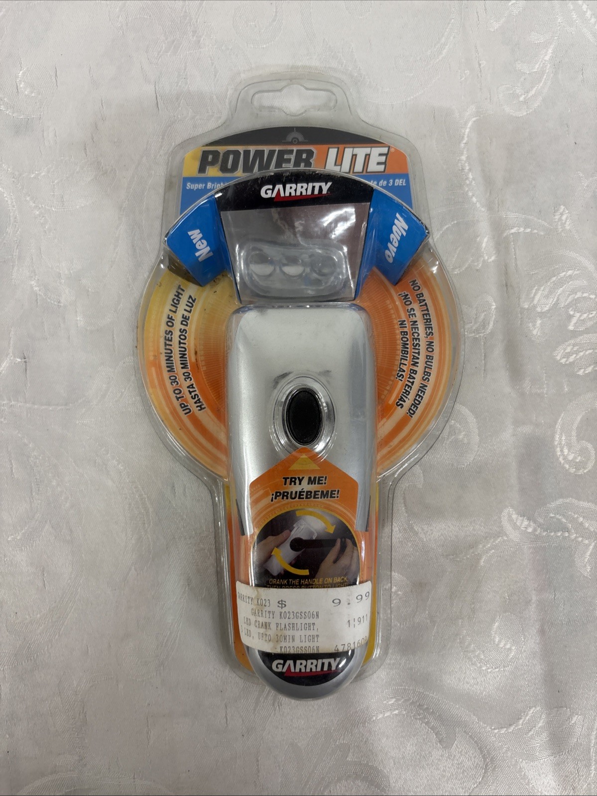 Garrity Power Lite Super Bright 3 L.E.D Hand Crank Flashlight-No Batteries/Bulbs