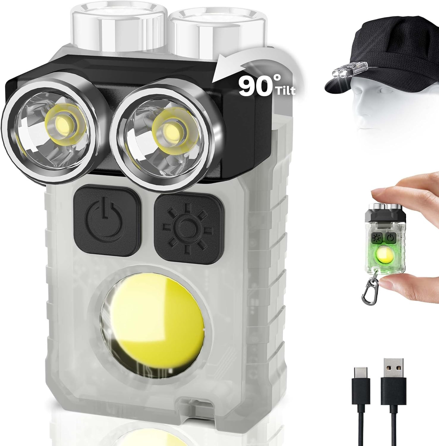 Rechargeable EDC Flashlight, 1200LM Keychain Flashlight with COB Floodlight, 11