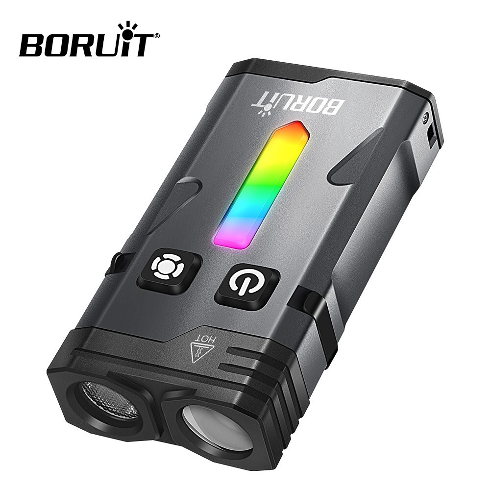 BORUIT EV10 LED Keychain EDC Flashlight Type-C Rechargeable RGB Torch Work Light