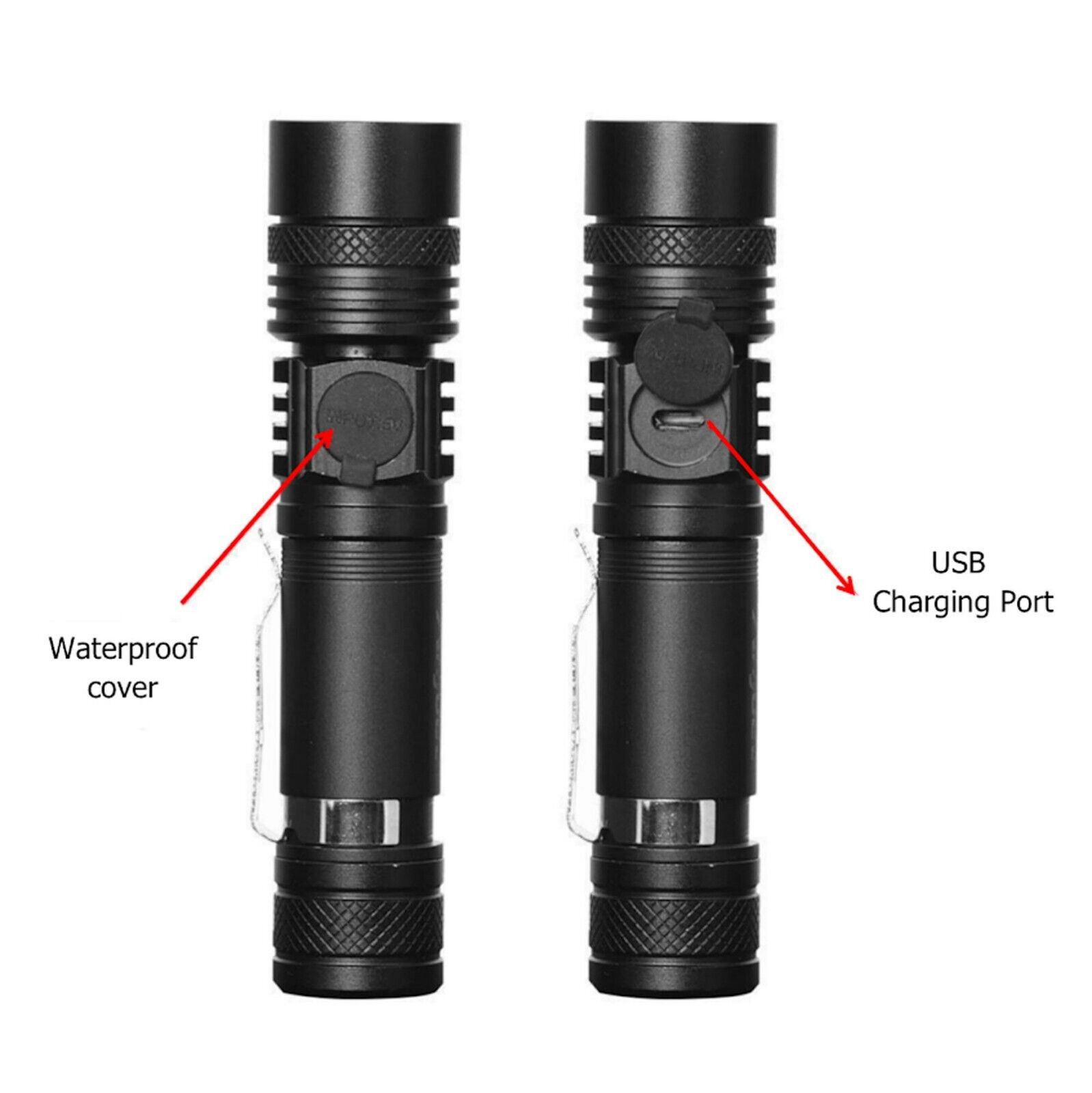Mini LED Tactical Flashlight Super Bright Zoomable Hand Lamp Rechargeable 2pcs