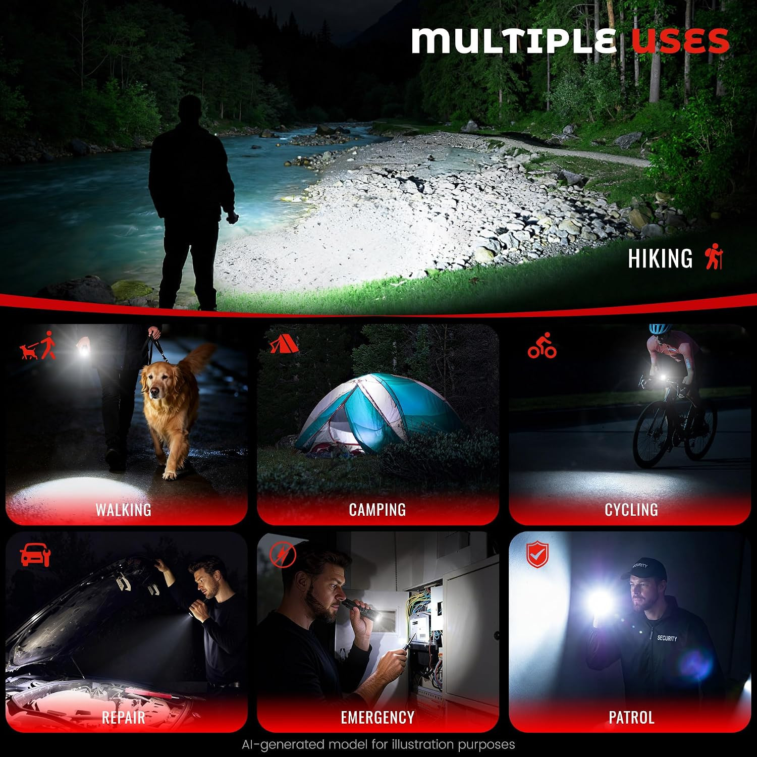 DARKBEAM LED Flashlights with Power Display, 2800 High Lumens Rechargeable | USB