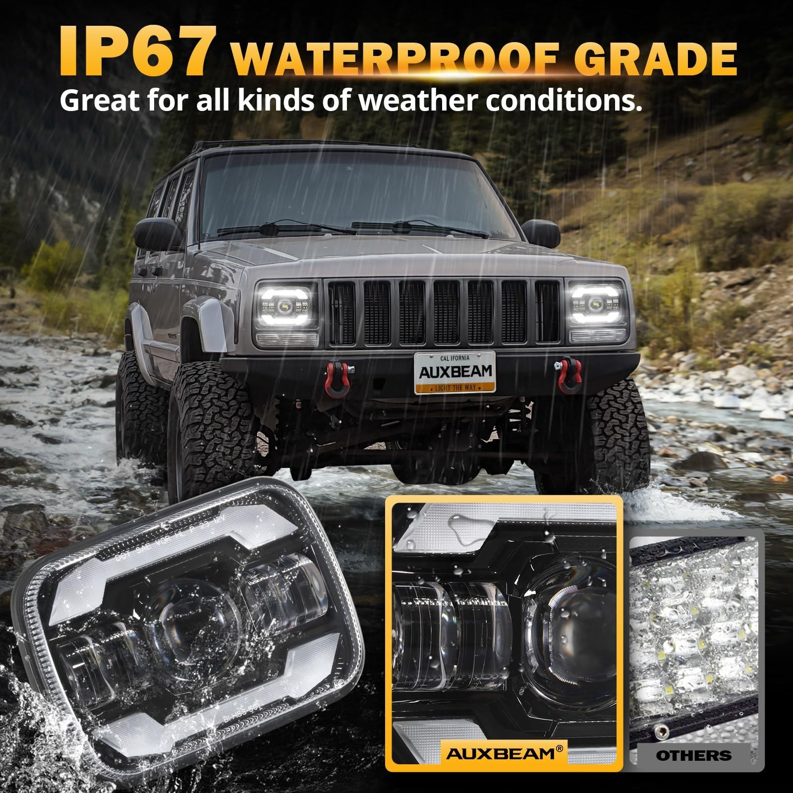 Auxbeam 4In 90W Amber Round Led Offroad Lights 2PCS 12000LM Bright 5×7 In Hea…