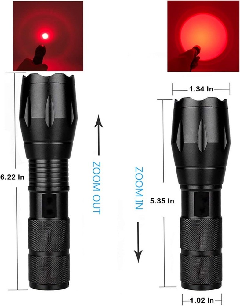Upgraded Red Flashlight Powerful White & Red Light Zoomable Red LED Torch