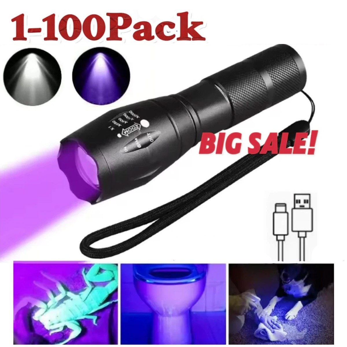 12UV Ultraviolet Flashlight Black Light 395nm 365nm Detector Urine Pet Stains