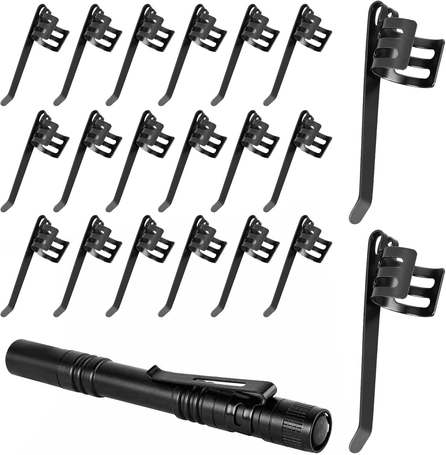 20 Pieces Flashlight Clip Black Pocket Clip Removable Pen Light Accessory Penlig