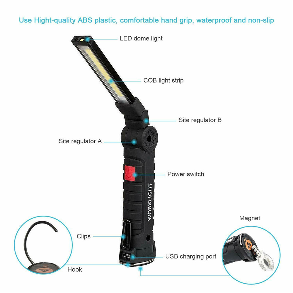 Rechargeable COB LED Slim Work Light Bright Flashlight Magnetic Inspection Lamp