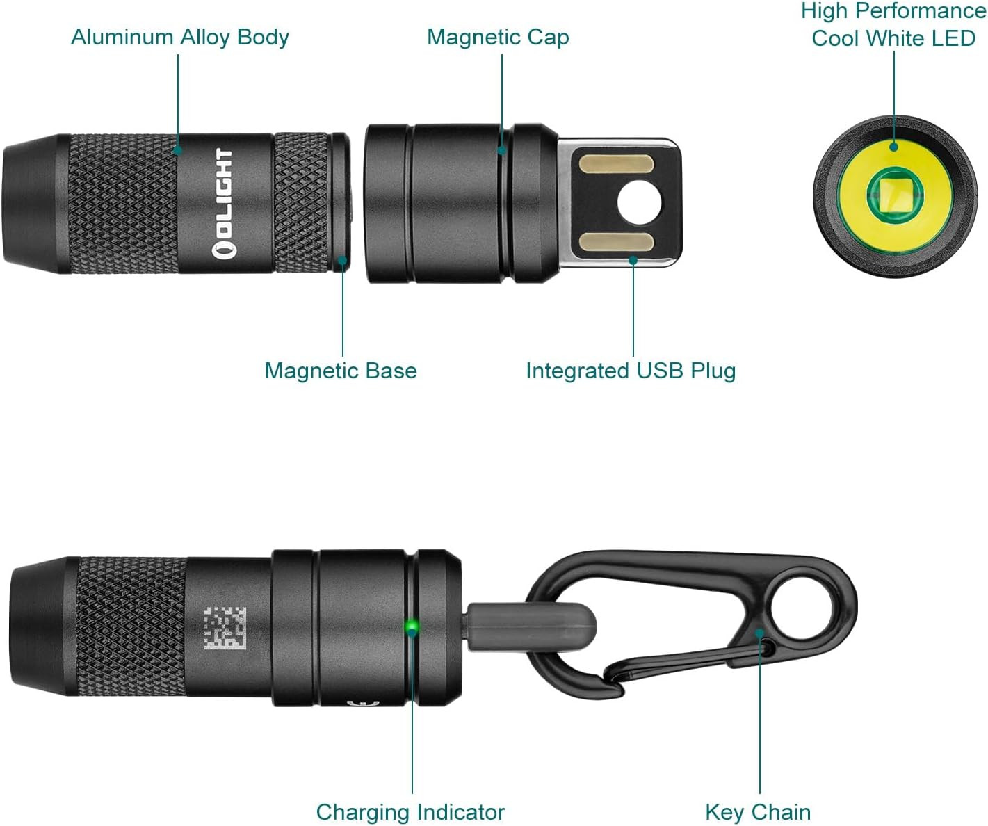 IMINI 2 EDC Rechargeable Keychain Flashlight, 50 Lumens Compact and Portable Min