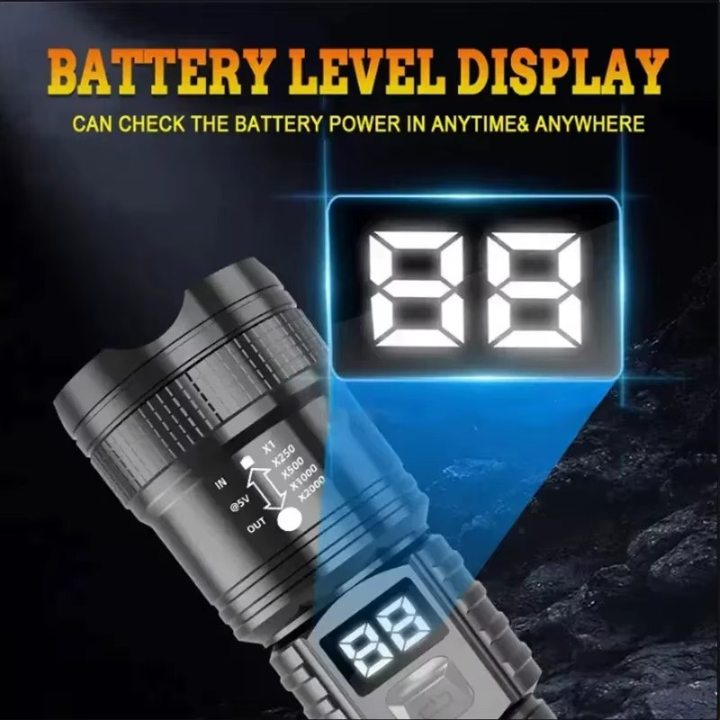100000LM Super Bright Flashlight Rechargeable LED Torch Long Range Tactical Lamp