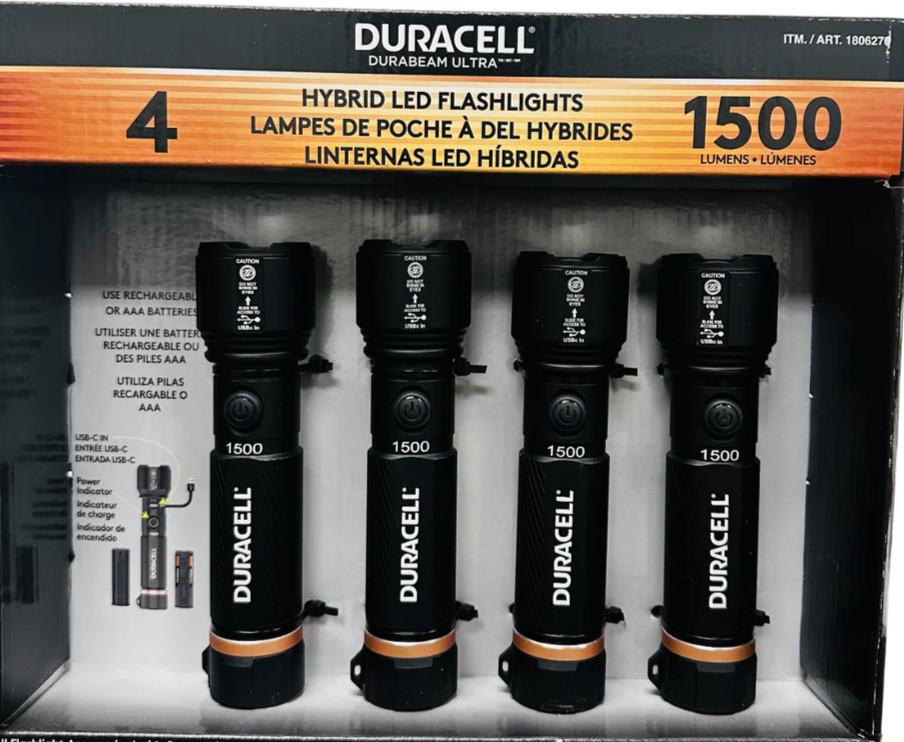 Duracell Durabeam Ultra Hybrid LED Flashlight 1500 Lumens Rechargeable 4 PK. OB